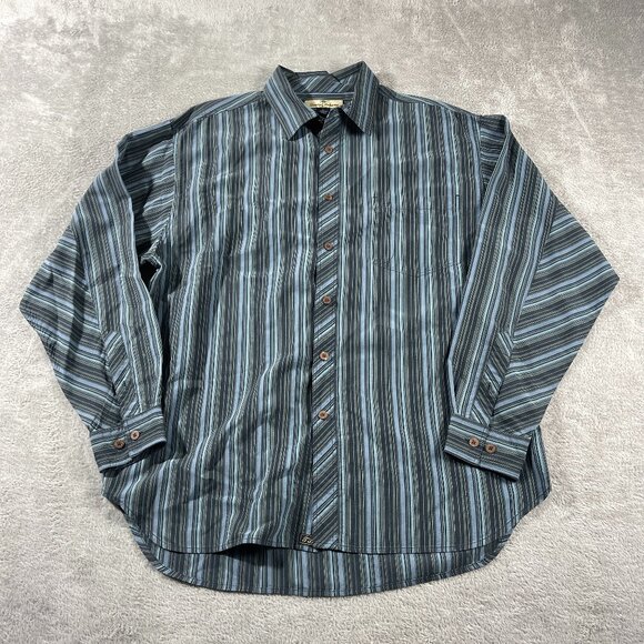 Tommy Bahama Mens‎ Blue Stripe 100% Silk Long Sleeve Dress Shirt L Outdoorsy - Picture 1 of 14
